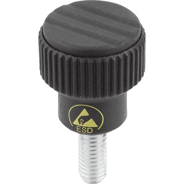 Kipp Knurled Knob Antistatic Size:1 D=M06X15 D1=21 H=22 Thermoplastic, Black Ral9011, Comp:Steel K0247.1110624X15 - main